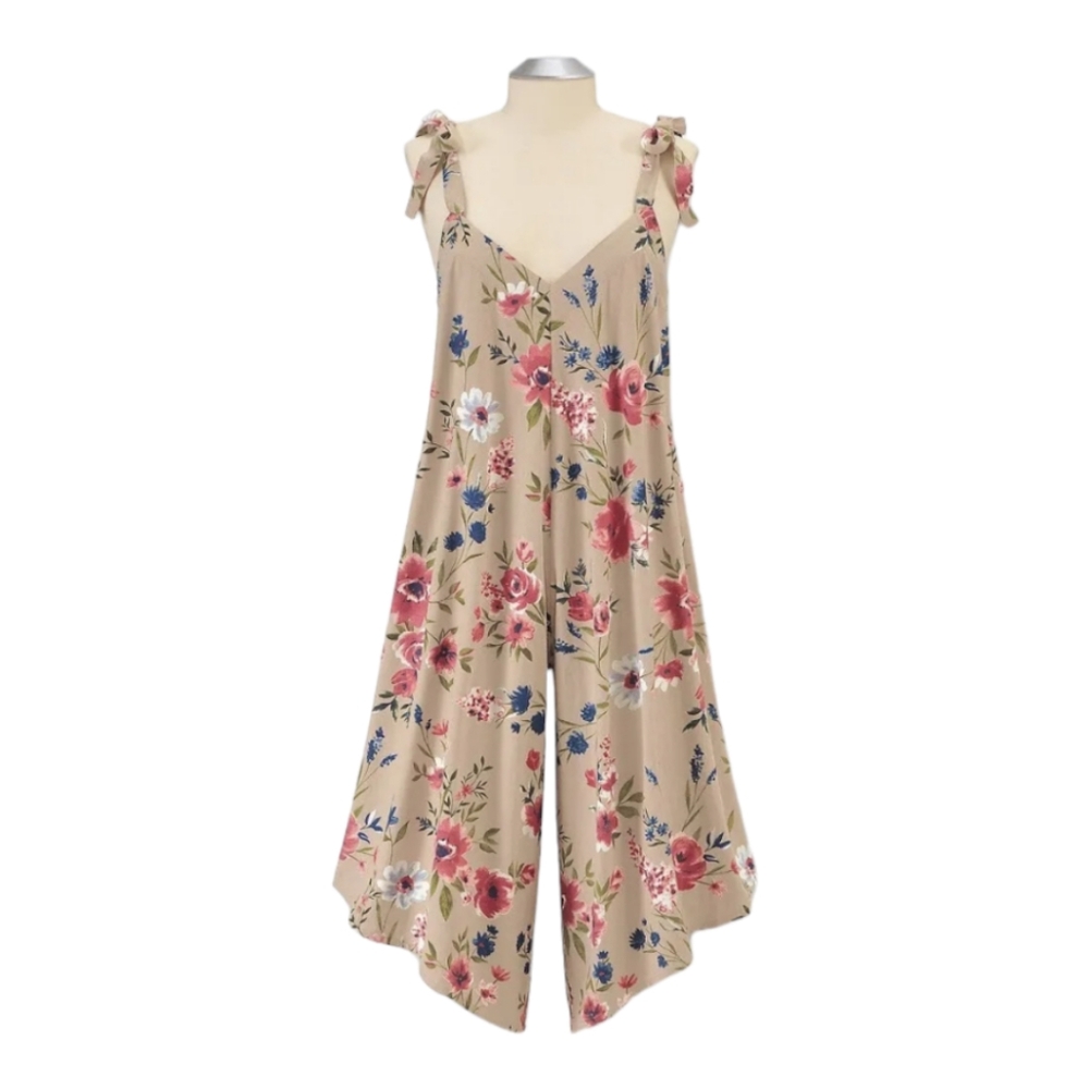 SUMMER FLAX WOMEN FLORAL LINEN BLEND JUMPSUIT ROMPER WIDE LEG